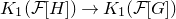 upper K 1 left parenthesis script upper F left bracket upper H right bracket right parenthesis right arrow upper K 1 left parenthesis script upper F left bracket upper G right bracket right parenthesis