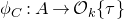phi Subscript upper C Baseline colon upper A right arrow script upper O Subscript k Baseline left brace tau right brace