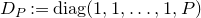 upper D Subscript upper P Baseline colon equals normal d normal i normal a normal g left parenthesis 1 comma 1 comma ellipsis comma 1 comma upper P right parenthesis