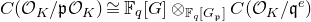 upper C left parenthesis script upper O Subscript upper K Baseline divided by German p script upper O Subscript upper K Baseline right parenthesis approximately equals double struck upper F Subscript q Baseline left bracket upper G right bracket circled times Subscript double struck upper F Sub Subscript q Subscript left bracket upper G Sub Subscript German p Subscript right bracket Baseline upper C left parenthesis script upper O Subscript upper K Baseline divided by German q Superscript e Baseline right parenthesis