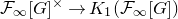 script upper F Subscript normal infinity Baseline left bracket upper G right bracket Superscript times Baseline right arrow upper K 1 left parenthesis script upper F Subscript normal infinity Baseline left bracket upper G right bracket right parenthesis