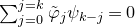 sigma summation Underscript j equals 0 Overscript j equals k Endscripts phi overtilde Subscript j Baseline psi Subscript k minus j Baseline equals 0