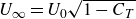 upper U Subscript normal infinity Baseline equals upper U 0 StartRoot 1 minus upper C Subscript upper T Baseline EndRoot