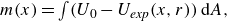 m left parenthesis x right parenthesis equals integral left parenthesis upper U 0 minus upper U Subscript italic exp Baseline left parenthesis x comma r right parenthesis right parenthesis normal d upper A comma