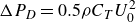 normal upper Delta upper P Subscript upper D Baseline equals 0.5 rho upper C Subscript upper T Baseline upper U 0 squared