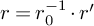 r equals r 0 Superscript negative 1 Baseline dot r prime