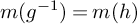 m left parenthesis g Superscript negative 1 Baseline right parenthesis equals m left parenthesis h right parenthesis