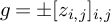 g equals plus or minus left bracket z Subscript i comma j Baseline right bracket Subscript i comma j
