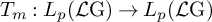 upper T Subscript m Baseline colon upper L Subscript p Baseline left parenthesis script upper L normal upper G right parenthesis right arrow upper L Subscript p Baseline left parenthesis script upper L normal upper G right parenthesis