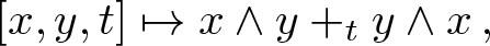 left bracket x comma y comma t right bracket right arrow from bar x and y plus ty and x comma