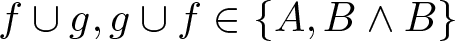 f union g comma g union f element of left brace upper A comma upper B and upper B right brace