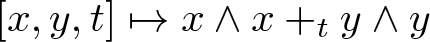 left bracket x comma y comma t right bracket right arrow from bar x and x plus ty and y