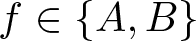 f element of left brace upper A comma upper B right brace