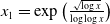 x 1 equals exp left parenthesis StartFraction StartRoot log x EndRoot Over log log x EndFraction right parenthesis