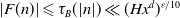 StartAbsoluteValue upper F left parenthesis n right parenthesis EndAbsoluteValue less than or slanted equals tau Subscript upper B Baseline left parenthesis StartAbsoluteValue n EndAbsoluteValue right parenthesis much less than left parenthesis upper H x Superscript d Baseline right parenthesis Superscript epsilon divided by 10