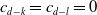 c Subscript d minus k Baseline equals c Subscript d minus l Baseline equals 0