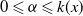 0 less than or slanted equals alpha less than or slanted equals k left parenthesis x right parenthesis