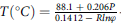 upper T left parenthesis Superscript ring Baseline upper C right parenthesis equals StartFraction 88.1 plus 0.206 upper P Over 0.1412 minus upper R l n phi EndFraction