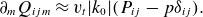 partial differential Subscript m Baseline upper Q Subscript i j m Baseline almost equals v Subscript t Baseline StartAbsoluteValue k 0 EndAbsoluteValue left parenthesis upper P Subscript i j Baseline minus p delta Subscript i j Baseline right parenthesis period