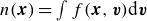 n left parenthesis bold italic x right parenthesis equals integral f left parenthesis bold italic x comma bold italic v right parenthesis normal d bold italic v