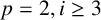 p equals 2 comma i greater than or equals 3