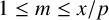 1 less than or equals m less than or equals x divided by p