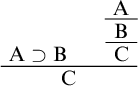 Logical inference rule with premises A superset B and a nested fraction of A over B over C, all over the conclusion C.