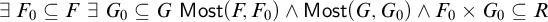 there exists upper F 0 subset of or equal to upper F there exists upper G 0 subset of or equal to upper G sans serif upper M o s t left parenthesis upper F comma upper F 0 right parenthesis and sans serif upper M o s t left parenthesis upper G comma upper G 0 right parenthesis and upper F 0 times upper G 0 subset of or equal to upper R