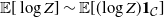 double struck upper E left bracket log upper Z right bracket tilde double struck upper E left bracket left parenthesis log upper Z right parenthesis bold 1 Subscript script upper C Baseline right bracket