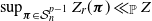 sup Underscript bold italic pi element of script upper S Subscript n Superscript p minus 1 Baseline Endscripts upper Z Subscript r Baseline left parenthesis bold italic pi right parenthesis much less than Subscript double struck upper P Baseline upper Z