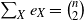sigma summation Underscript upper X Endscripts e Subscript upper X Baseline equals StartBinomialOrMatrix n Choose 2 EndBinomialOrMatrix
