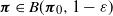 bold italic pi element of upper B left parenthesis bold italic pi 0 comma 1 minus epsilon right parenthesis