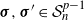 bold italic sigma comma bold italic sigma prime element of script upper S Subscript n Superscript p minus 1