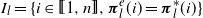 upper I Subscript l Baseline equals StartSet i element of left bracket left bracket 1 comma n right bracket right bracket comma bold italic pi Subscript l Superscript e Baseline left parenthesis i right parenthesis equals bold italic pi Subscript l Superscript asterisk Baseline left parenthesis i right parenthesis EndSet