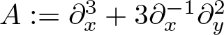 upper A colon equals partial differential x 3 plus 3 partial differential x minus 1 partial differential y 2