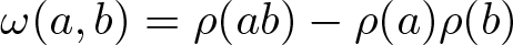 omega left parenthesis a comma b right parenthesis equals rho left parenthesis ab right parenthesis minus rho left parenthesis a right parenthesis rho left parenthesis b right parenthesis