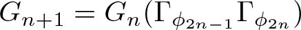 Gn plus 1 equals Gn left parenthesis upper Gamma phi 2 n minus 1 upper Gamma phi 2 n right parenthesis
