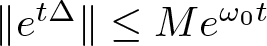 double vertical bar et upper Delta double vertical bar less than or equals Me omega 0 t