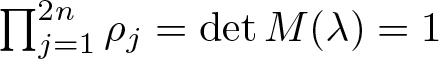 product j equals 12 n rho j equals detM left parenthesis lamda right parenthesis equals 1