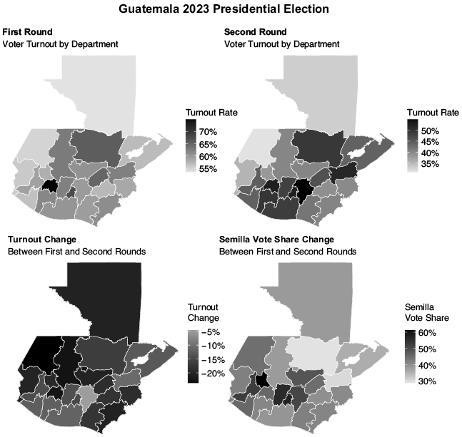 Side-by-side maps showing regional patterns of electoral absenteeism and invalid votes in Peru’s 2021 election. Highest rates (35–40%) appear in Amazonian regions like Loreto and southern highlands including Huancavelica and Apurimac.