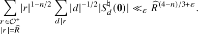 sigma summation Underscript StartLayout 1st Row r element of script upper O Superscript plus Baseline 2nd Row StartAbsoluteValue r EndAbsoluteValue equals ModifyingAbove upper R With caret EndLayout Endscripts StartAbsoluteValue r EndAbsoluteValue Superscript 1 minus n divided by 2 Baseline sigma summation Underscript d vertical bar r Endscripts StartAbsoluteValue d EndAbsoluteValue Superscript negative 1 divided by 2 Baseline StartAbsoluteValue upper S Subscript d Superscript normal natural Baseline left parenthesis bold 0 right parenthesis EndAbsoluteValue much less than Subscript epsilon Baseline ModifyingAbove upper R With caret Superscript left parenthesis 4 minus n right parenthesis divided by 3 plus epsilon Baseline period