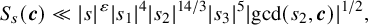 upper S Subscript s Baseline left parenthesis bold italic c right parenthesis much less than StartAbsoluteValue s EndAbsoluteValue Superscript epsilon Baseline StartAbsoluteValue s 1 EndAbsoluteValue Superscript 4 Baseline StartAbsoluteValue s 2 EndAbsoluteValue Superscript 14 divided by 3 Baseline StartAbsoluteValue s 3 EndAbsoluteValue Superscript 5 Baseline StartAbsoluteValue gcd left parenthesis s 2 comma bold italic c right parenthesis EndAbsoluteValue Superscript 1 divided by 2 Baseline comma