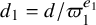 d 1 equals d divided by pi 1 Superscript e 1