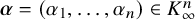 bold italic alpha equals left parenthesis alpha 1 comma ellipsis comma alpha Subscript n Baseline right parenthesis element of upper K Subscript infinity Superscript n