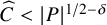 ModifyingAbove upper C With caret less than StartAbsoluteValue upper P EndAbsoluteValue Superscript 1 divided by 2 minus delta