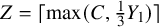 upper Z equals left ceiling max left parenthesis upper C comma one third upper Y 1 right parenthesis right ceiling