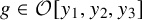 g element of script upper O left bracket y 1 comma y 2 comma y 3 right bracket