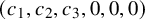 left parenthesis c 1 comma c 2 comma c 3 comma 0 comma 0 comma 0 right parenthesis