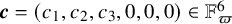bold italic c equals left parenthesis c 1 comma c 2 comma c 3 comma 0 comma 0 comma 0 right parenthesis element of double struck upper F Subscript pi Superscript 6