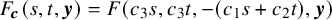 upper F Subscript bold italic c Baseline left parenthesis s comma t comma bold italic y right parenthesis equals upper F left parenthesis c 3 s comma c 3 t comma minus left parenthesis c 1 s plus c 2 t right parenthesis comma bold italic y right parenthesis